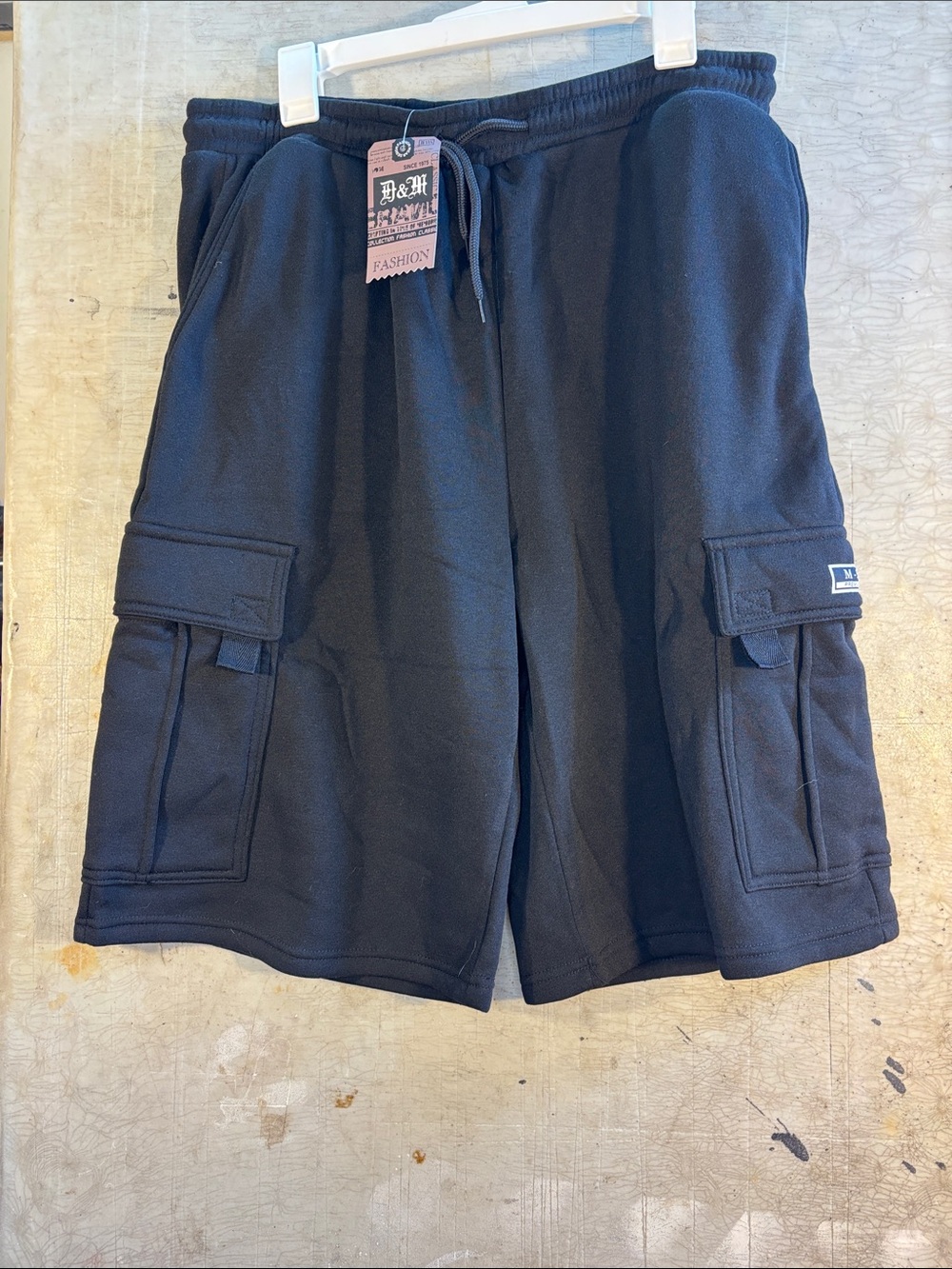 Unbranded Black Cargo Fleece Men's Shorts with Drawstring Waist